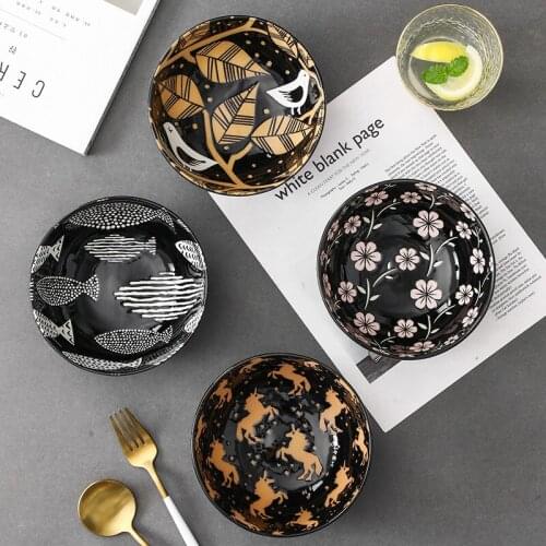 6 inch Japanese Style Hand-Painted Relief Ceramic Tableware Home Restaurant Porridge Rice Bowl Instant Noodle Ramen Soup Bowl