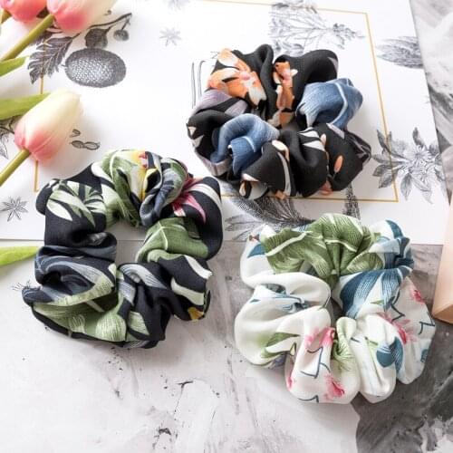 Fashion Girls Women 1PC Flower Pattern Fabric Hair Scrunchies Floral Ponytail Holder Hair ties Gum Elastic Hair Bands