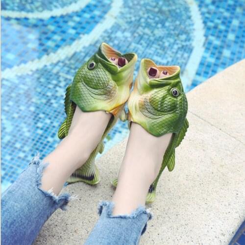 2021 New Fish Slippers Fashion Net Red Outer Wear Summer Girls Flip Flops Creative Funny Couple Fish-shaped Parent-child Shoes