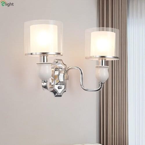 Modern Chrome Metal Led Wall Lights Glass Shades Bedroom Led Wall Lamp Living Room Led Wall Light Fixtures Ceramic Wall Sconce