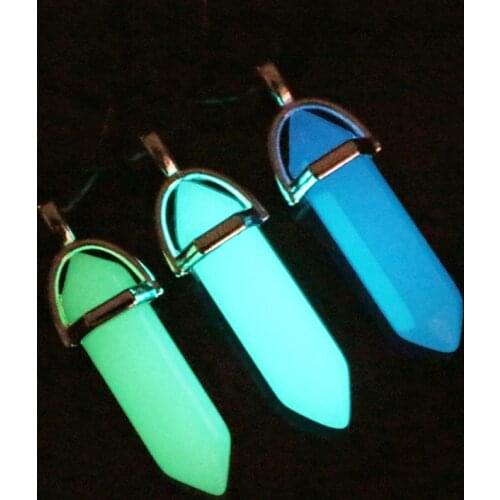 Glow in the dark luminous stone fluorescent stone hexagonal pendant necklace mens and womens charm luminous necklace jewelry