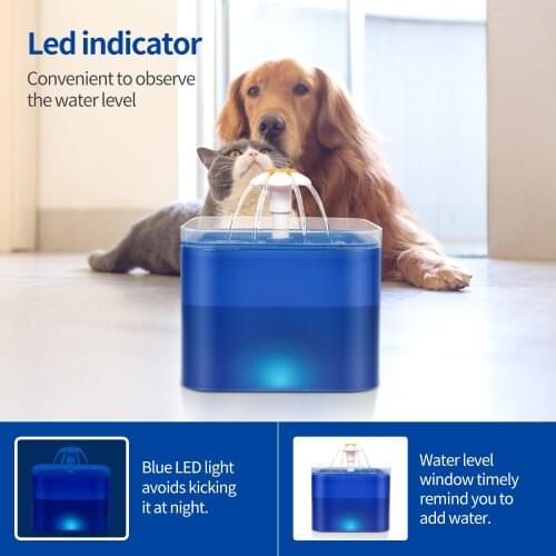 Dog Water Fountain, 2L Automatic Pet Water Fountain for Dogs, Cats, LED Indicator Light, Water Level Window, Ultra-Quiet