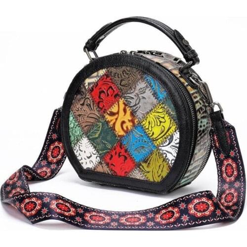 Vintage Genuine Leather Women Tote Bag 2021 Summer Woman Splicing Leisure Handbag Ladies Circular Shoulder Bags Sac A Main Femme