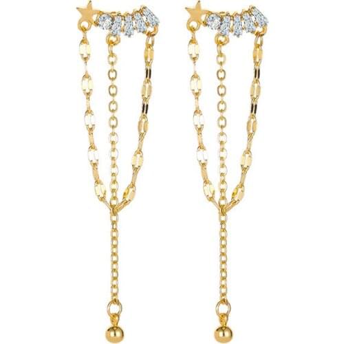 Women Crystal Tassel Earring Fashion Mini Star Decor Dangle Earring Lady Banquet Party Ear Stud Long Tassel Earring Gift