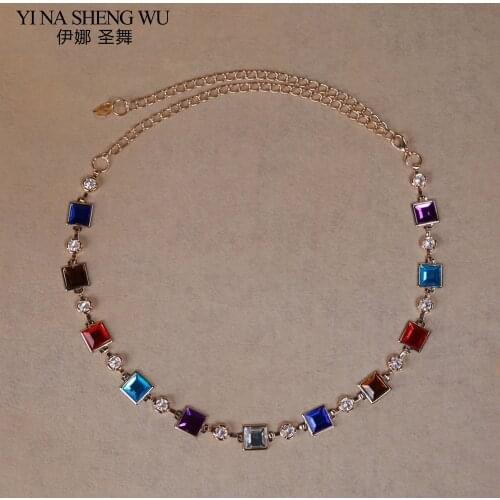 Newest Oriental Dance Accessories 1Pc Belly Dance Rhinestone Belt Women Belly Dancing Square Sparkle Rhinestone Waist Chain