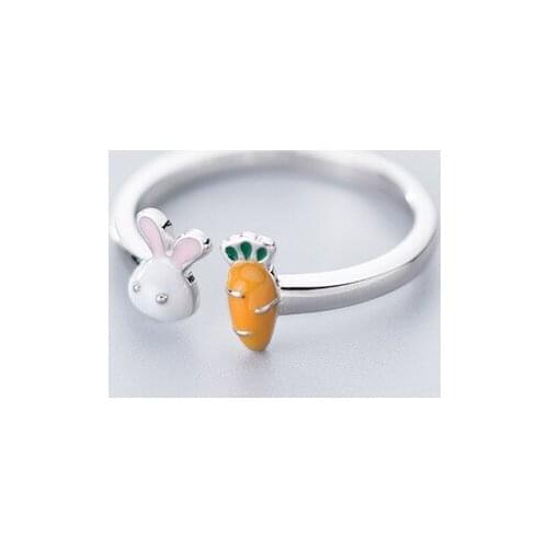 HF JEL 925 Sterling Silver Rings for Women Sweet Stylish Carrot Rabbit Finger Ring Cute Rings Women Jewelry Accessories 2020