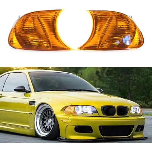 1Pair Car Front Turn Signal Light Housing w/ Amber Lens Left + Right For BMW E46 3 Series 2DR 2000 2001 323Ci 325Ci 328Ci 330Ci