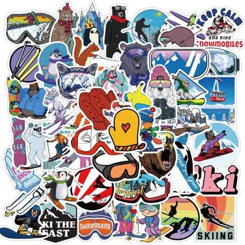 50PCS Outdoor Extreme Sports Skiing Stickers Pack Cartoon Animal Graffiti Ski Decal Sticker To DIY Snowboard Helmet Water Bottle