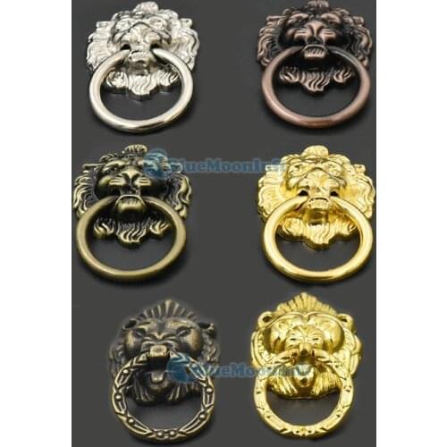 2/5/12 Pcs / Lot Vintage Lion Head Door Furniture Cabinet Dresser Drawer Pull Handle Knob Ring 40x67mm 28x50mm