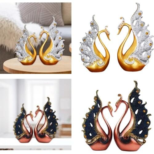 2pcs Resin Couple Swan Ornament Home Decoration Crafts Wedding Gift Tabletop Figurines TV Shelf Office Desktop Statue