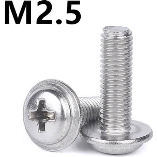 200PCS DIN967 M2.5x4/5/6/8/10/12/16/20mm 304 Stainless Steel Phillips Pan Machine Screws With Collar PWM