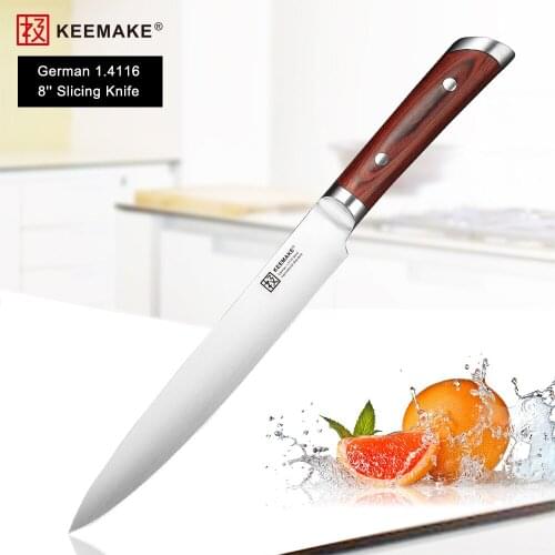 2018 KEEMAKE 8" Slicing Knife German 1.4116 Steel Razor Sharp Blade Kitchen Knives Color Wood Handle High-end Meat Cutting Tool