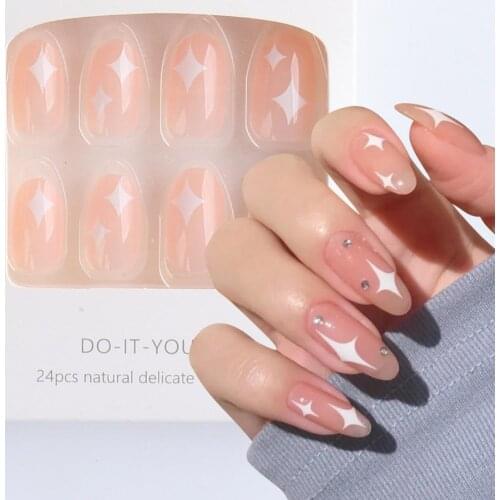 24Pcs/Box Jelly Stickers Wearing Detachable Nail Patches Small Fresh French Finished Fake Nail Patches Full Cover