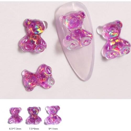 3pcs 3D Cute Bear Resin Nail Art Decorations in 3 Sizes for Nails Ornaments Manicure Tips Decor DIY Accessories