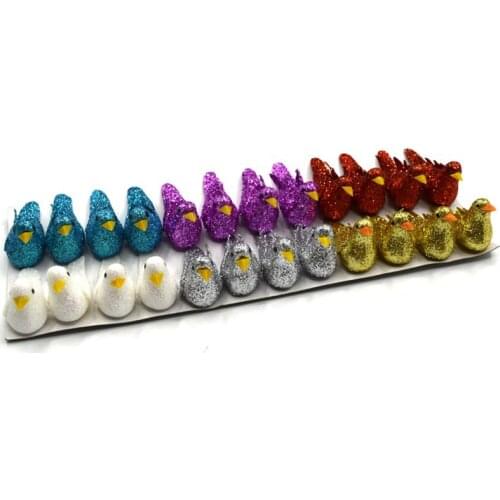 4pcs 4.5*1.8cm Foam Artificial Bird Flower Supplies For Wedding Christmas Tree Decoration DIY Scrapbooking Wreath Fake Flowers