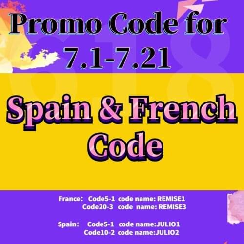7.1-7.21 Spain & French time, each voucher can be applied once per user