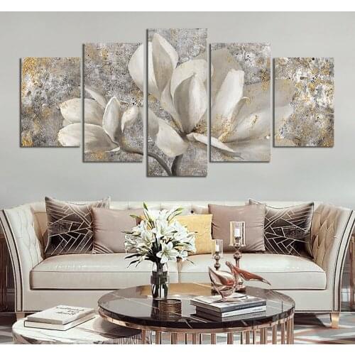 Abstract 5pcs Set Flowers Painting With Gold Foil 100% Hand Painted Oil Painting On Canvas Modern Wall Art For Living Room Decor