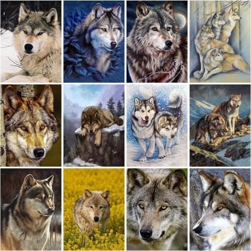 Full Square Drill Diamond Painting 5D Animal Embroidery Cross Stitch Wolf DIY Cross Stitch Gift Resin Wall Art Home Decor