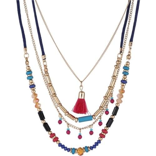 Bohemian Multi Color Tassel Necklaces Beads Tassel Long Ethnic Chain Jewelry Statement Necklace For Women Collare Jewelry Gift