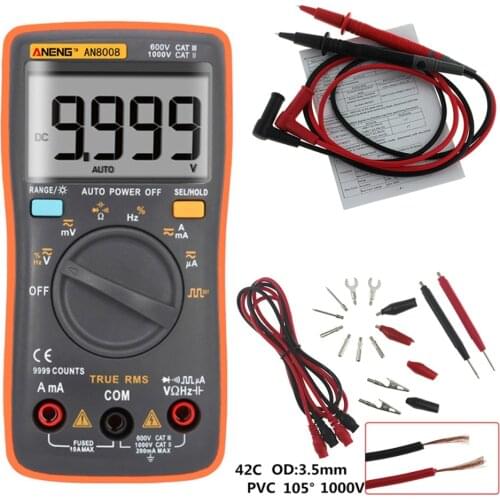 AN8008 True RMS LCD Digital Multimeter 9999 Counts Square Wave AC DC Voltage Ammeter Current Ohm Auto/Manual Backlight