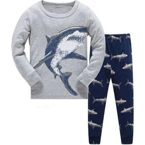 Kids Autumn Shark Long Sleeved Tshirt Pants Pajamas Sets Boys Sleepwear Children Nightwear Baby Girls Pyjama Housewear