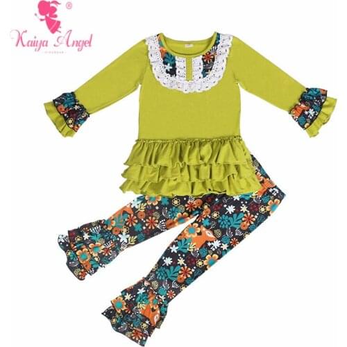Kaiya Angel Toddler Girls Boutique Kids Autumn Winter Clothes Children Clothing Set Flower Deer kids Outfits Factory Wholesale