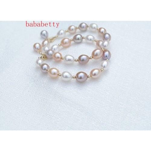 Elegant Simple Fashion European and American Natural Freshwater Pearl 6-7MM multicolor purple pink Bracelet