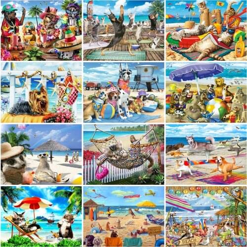 Evershine 5D DIY Diamond Painting Dog Full Square Diamond Embroidery Cat Animal Cross Stitch Seaside Home Decor Gift