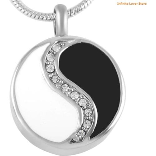 IJD8277 Wholesale Cremation Jewelry for Ashes Yin and Yang w/CZ Stone Tai Chi Necklaces Stainless Pendant Men Women Mom