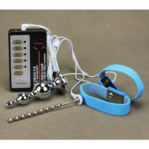 Electric Shock Penis Cock Rings /Stainless Steel Anal Plug / Urethral Catheter Sounds Electric Shock Kits For Man Sex Toys