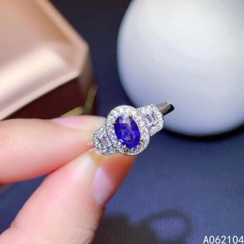 KJJEAXCMY fine jewelry 925 sterling silver inlaid natural sapphire Women elegant simple noble new adjustable gem ring support de