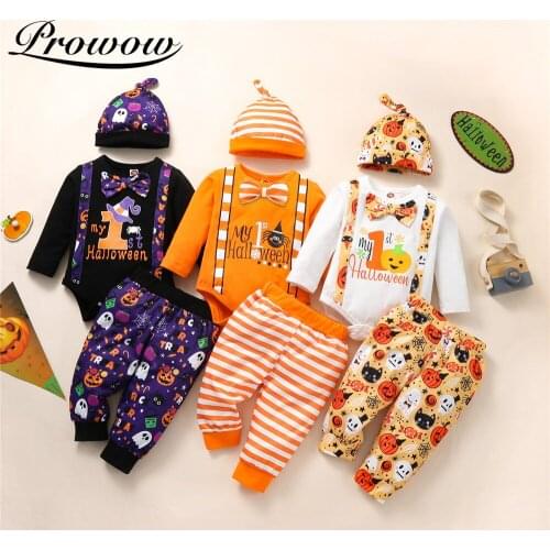 Prowow 2021 Pumpkin Baby Halloween Costume 3 Pcs Baby Boys Clothes Bobysuit + Pant Festival Kids Newborns Infants Boys Clothing