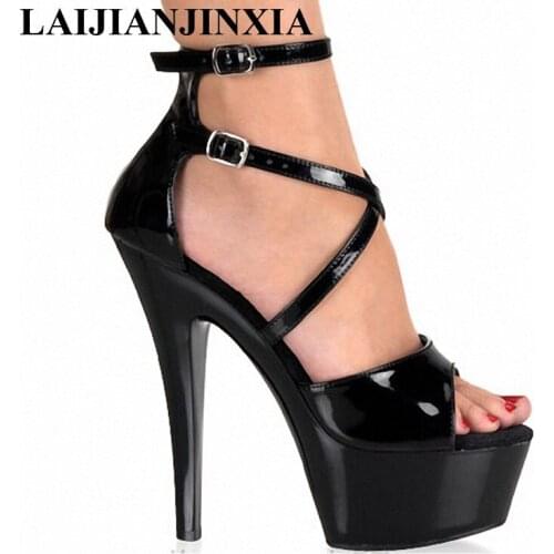 LAIJIANJINXIA Crystal Ankle Strap 15CM Sexy Super High Heel Platforms Pole Sandals Performance Star Model Shoes, Wedding Shoes