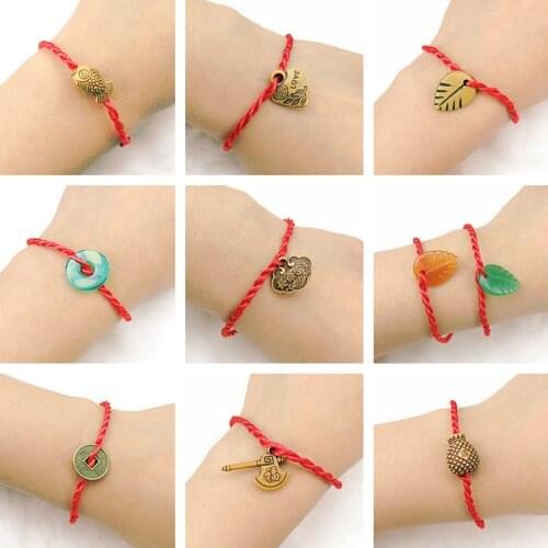 Hot Selling Year of Birth Small Gift Chinoiserie Glass Imitation Crystal Peach Kernel Imitation Wood Braided Red Rope Bracelet