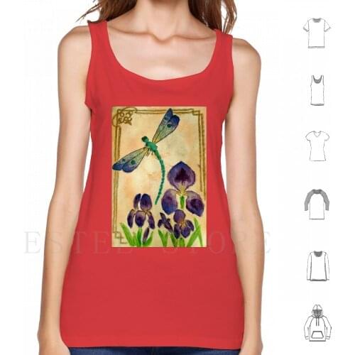 Dragonfly Tank Tops Vest Dragonfly Iris Flower Art Nouveau Purple Teal Jen Hallbrown