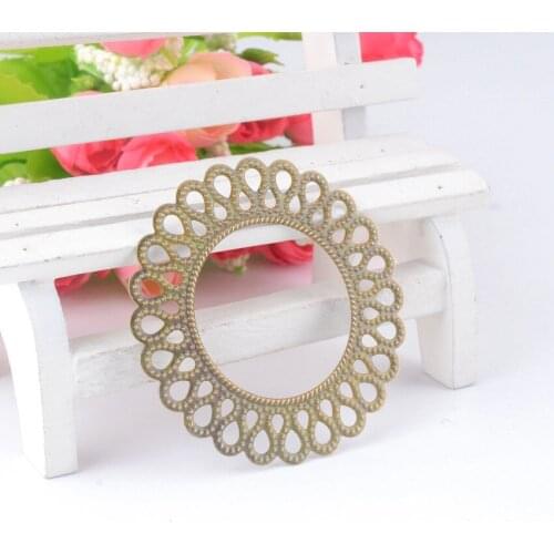 MIAOCHI Retail 5Pcs Silver Tone Filigree Wraps Round Connectors Metal Crafts Gift Decoration DIY Findings 5.7x3.2cm F0333