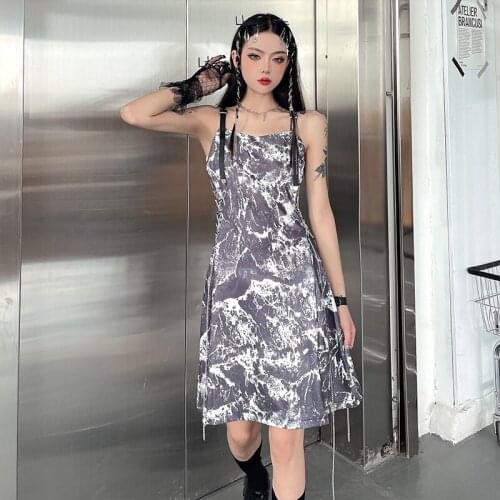 Lace-up Long Chains Lady Sexy Sleeveless Dresses Punk Street Girl High Waist Mini Dress Red Gray Blackless Strap Harajuku Cloth