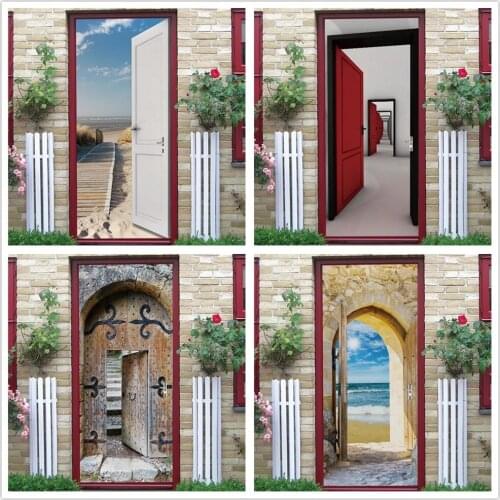 Wall Stickers Self Adhesive Door Sticker Imitation Doors Wallpaper 3D Living Room Bedroom Art Wall Decal Modern Design Household
