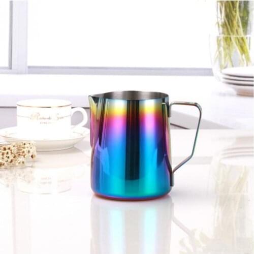 Rainbow Frothing Stainless Steel Handle Ear Cup Milk Jug 350ml / 600ml Pitcher Pull Flower Colorful Surface Coffee Jug Milk