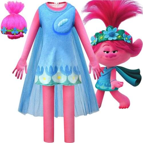 Christmas Carnival Costume Trolls Jumpsuit Party For Kids Poppy Lace Dress Baby Girls elf on the shelf Trolls2 Cosplay costume