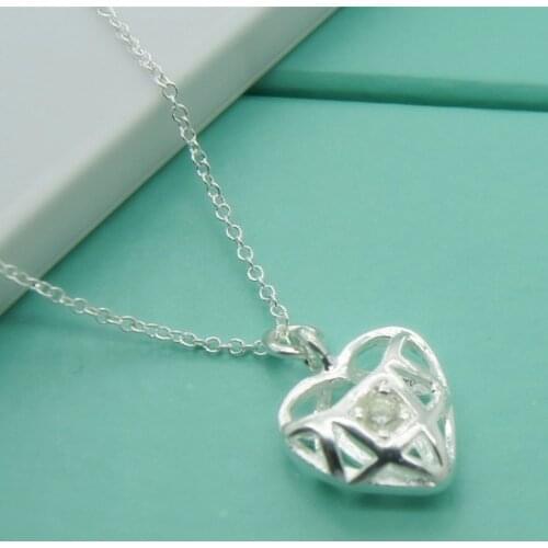 Silver 925 Romantic Love Pendant Necklaces With Hollow Heart Shape Aaa Zircon Jewelry Women Party Gift