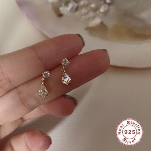 CCFJOYAS 14K Gold Plated 925 Sterling Silver White Crystal Zircon Water Drop Stud Earrings Women Wedding Jewelry Accessories