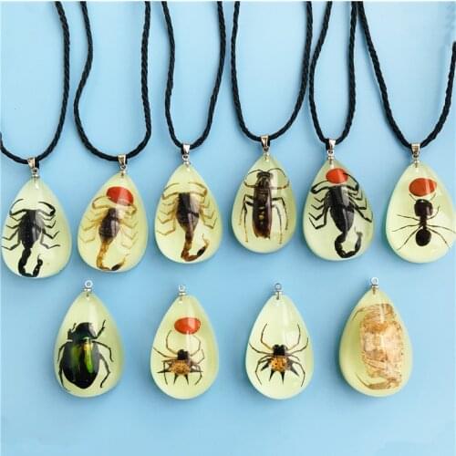 Scorpion Ants Spider Necklace Exaggerated Resin Imitation Insect Necklace for Men Women Luminous Insect Amber Pendant Necklace