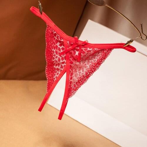 Lace Sexy Thong Ladies Cross Belt Ultra-thin Hollow Temptation Panties Open File T Pants Eyelash Cutout Ladies Thong Briefs