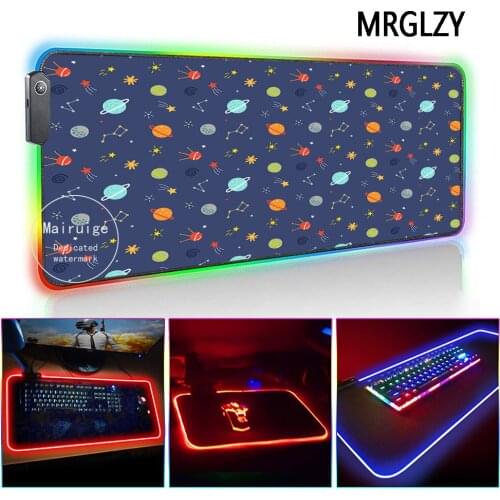 MRGLZY LED Light RGB Large kawaii Mouse Pads XXL Space Cartoon Pattern DeskMat Gaming Accessories for PC Laptop Keyboard MiceMat