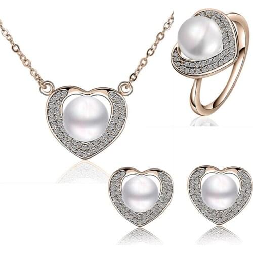High-end jewelry hearts full of crystal drilling simulated pearl ball ring 1444