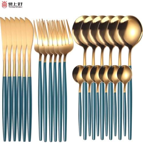 Upscale Stainless Steel Tableware 24pcs Gold Dinnerware Set Knife Fork Spoon Dishwasher Safe Home Cutlery Set Luxury Flatware