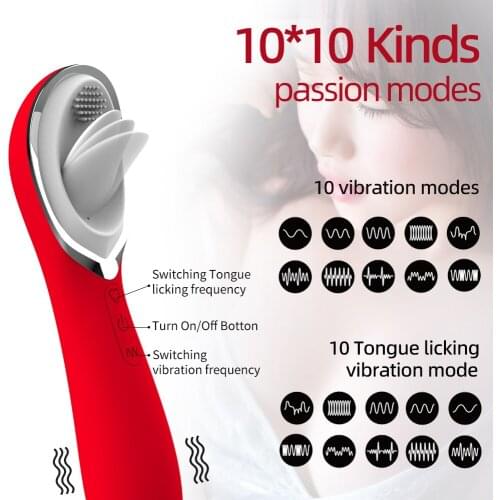 Tongue Licking G-spot Vibrator Clitoris Nipple Stimulatory 10 Speed Frequencies Adjustable Fidget Sex Toys For Women Masturbator