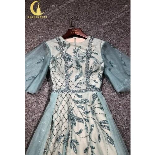 Rhine real Pictures Green Green Half Sleeves Front Short long Back вечернее платье 2021 платье evening dresses