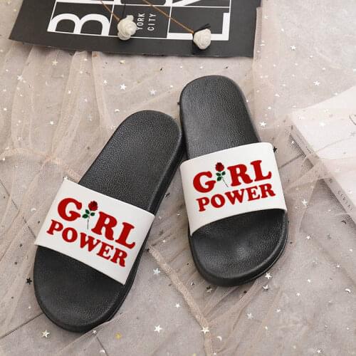 2021 Summer Beach Fashion Open Toe Slippers Printed Womens Non-slip Slides Girl Power Feminism Printed Flip Flops